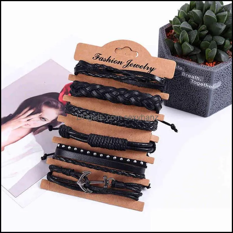 Bracelets bracelet personality Wind six piece Leather leather anchor multi-layer woven