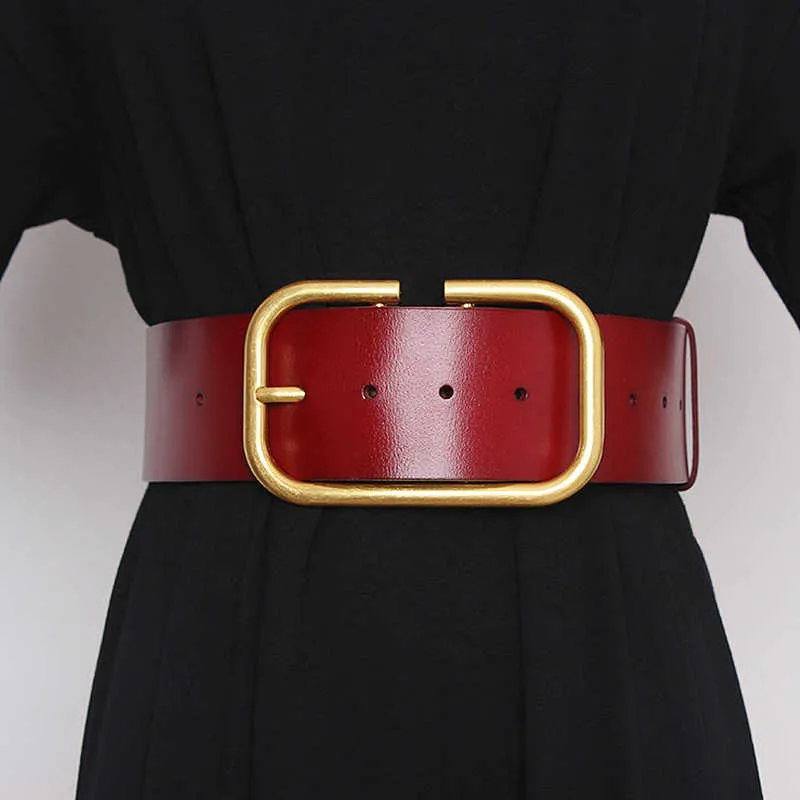 Pu cuir grande boucle fendue Joint longue large ceinture personnalité femmes nouvelle mode marée tout match printemps automne 2021