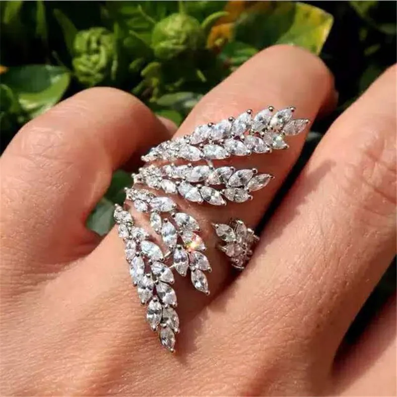 Choucong Marque Bijoux Sterling Sier Pleine Marquise Coupée Topaze Blanche CZ Diamant Pierres Précieuses Éternité Ouverte Femmes De Mariage Anneaux D'aile Réglables