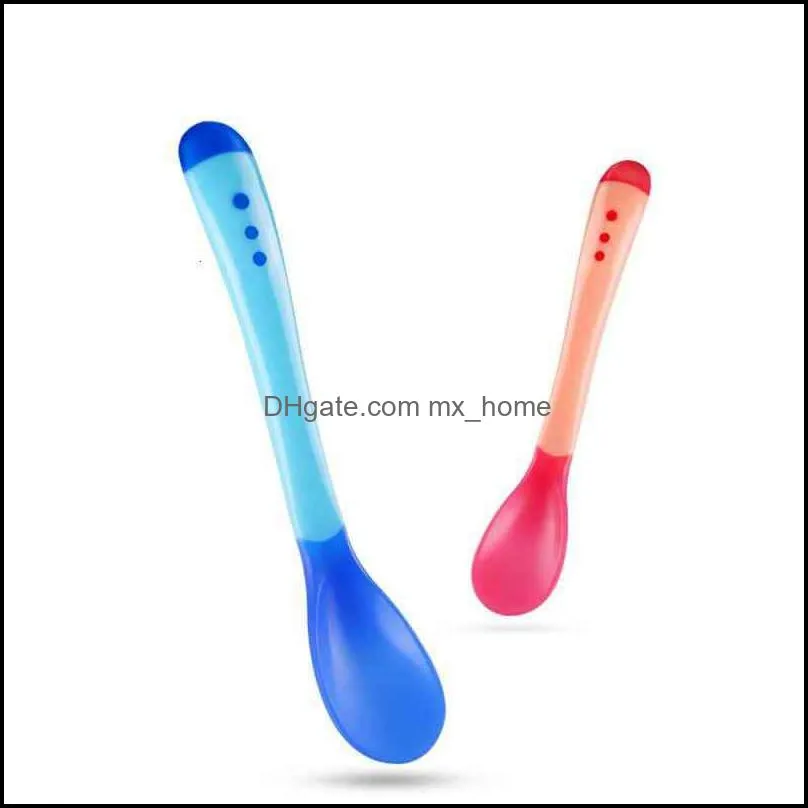 Newborn Baby Silicon Spoons Baby Safety Temperature Sensing Kids Children Flatware Baby Feeding Spoons Supplies Fork Tableware