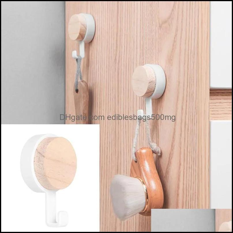 Hooks & Rails Door Wooden Round Head Hook Household Multifunctional Nail-free Hook-free Sticky For Kitchen Gancho Pared