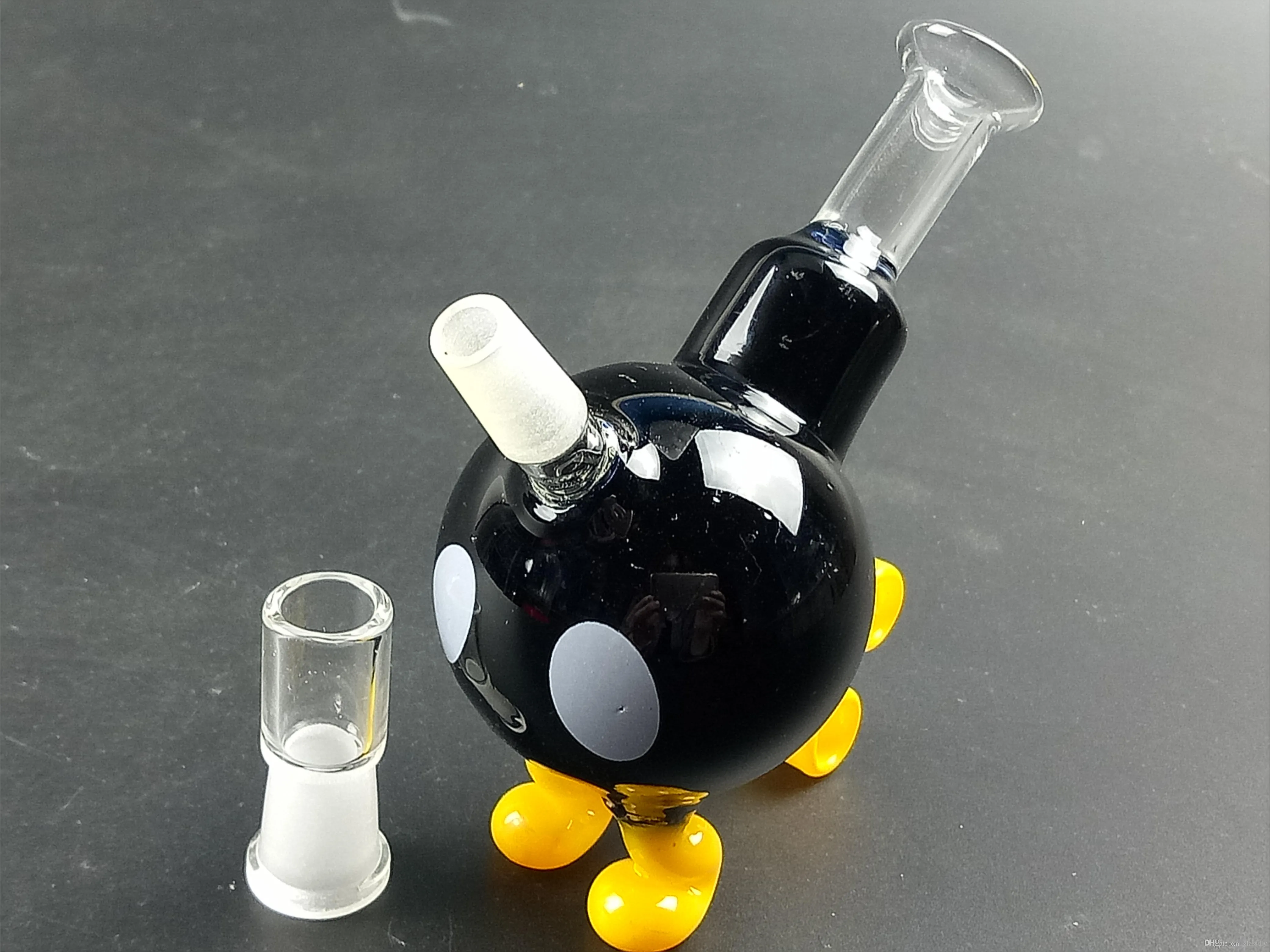 Mini Cute Black Beaker Glass Bong Hookahs Yellow Holder 10CM water pipes 18.8mm Joint 23cm Height With Bowl Smoking Accessories