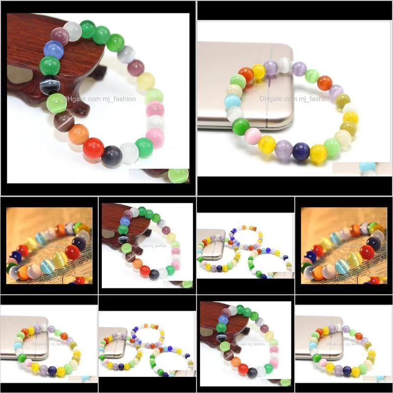 rope bracelets colorful cat eye glass beads bracelet fashion jewelry for women 8mm &10mm stone bead diy charm jewelry ps2480