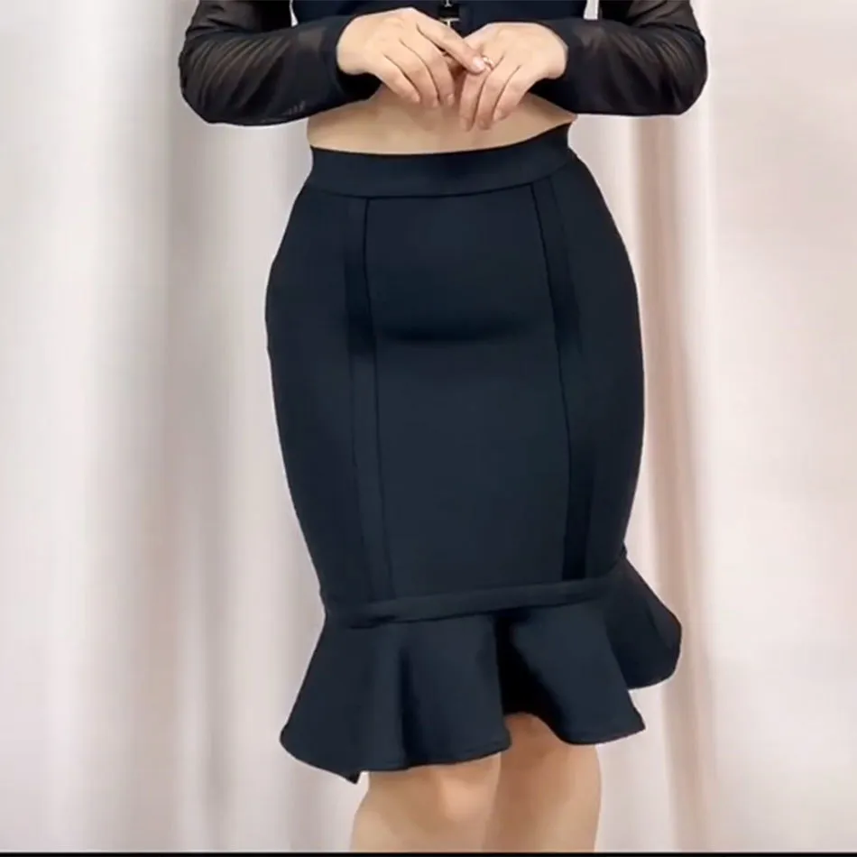 Ladies Mermaid Skirt Elegant Yellow High Waist Bodycon Party