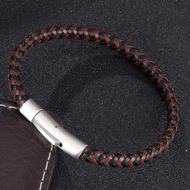 Bracelets de charme Classique 6mm Noir Marron Cuir Mix Tressé Mode Unisexe En Acier Inoxydable Snaps Accessoires Tisser Bracelets Cadeaux S0459