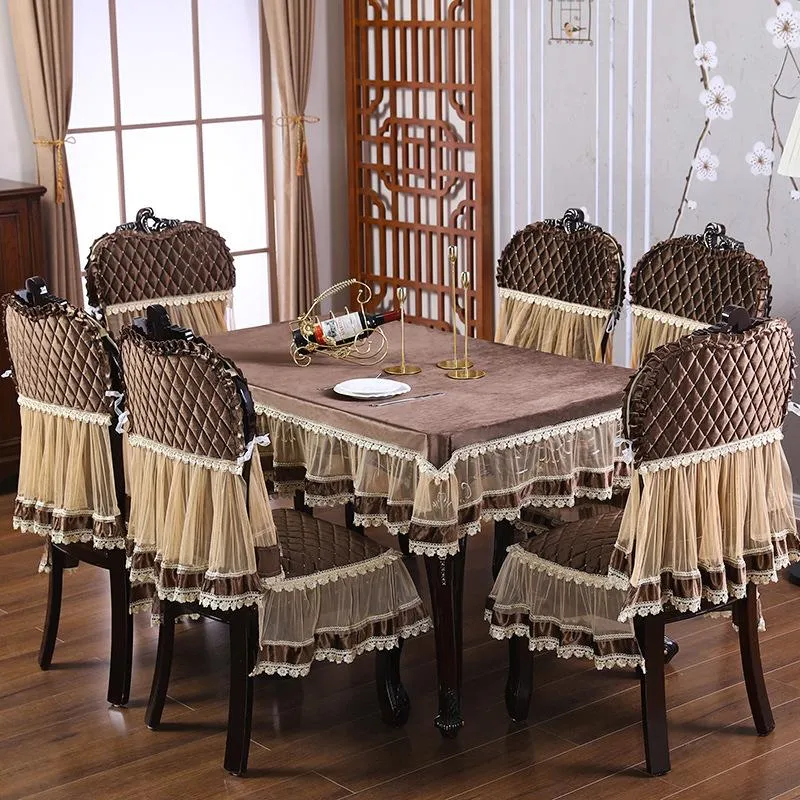 Krzesło Obejmuje Europejski Ogrodowy Poduszki Pokrywa Obrus ​​Koronki Haftowane Dining Stół Tkaniny Kwiat Peonia Wedding Home Textile