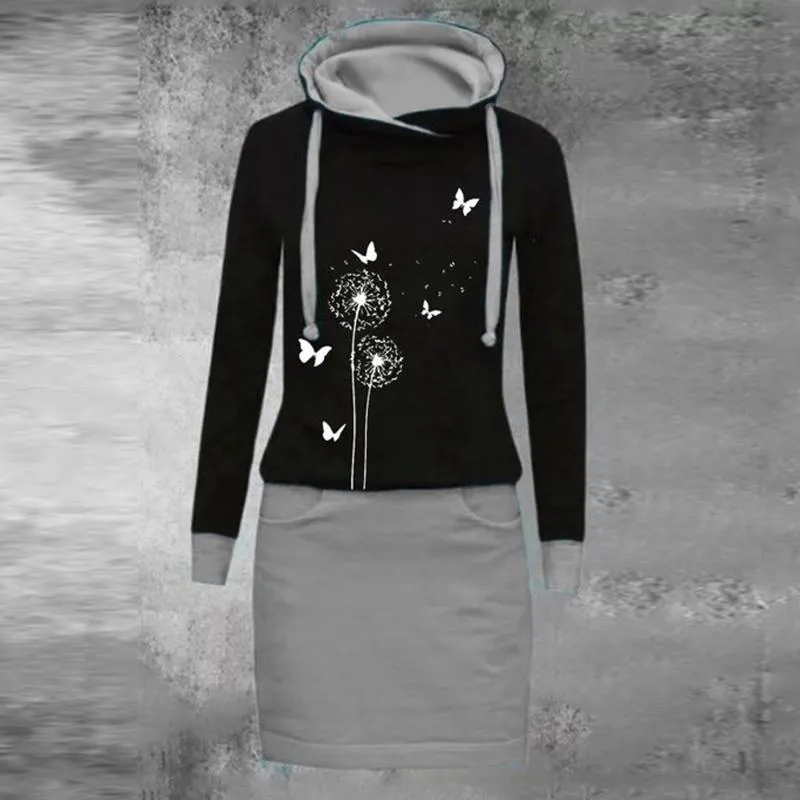 Sukienki swobodne sukienka zimowa Kwiatowa druk Patchworka z długim rękawem Turtleeck nad przyjęciem na kolan dla kobiet 2021 Vestidos