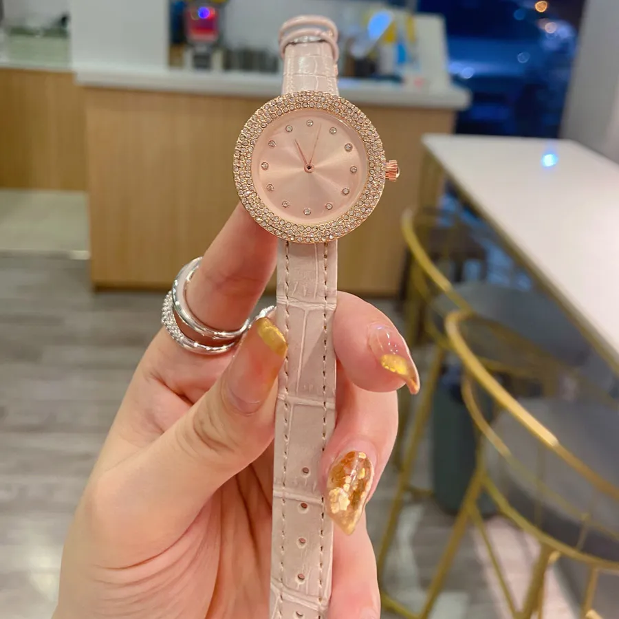 Crystal Embellished Leather Strap Quartz Wrist Watch For Crystal Embellished Leather Strap Quartz Wrist Watch For