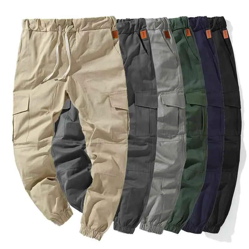 Streetwear Hommes Pantalons de survêtement Mode Cargo Pantalon Taille élastique Pantalon Hip Harem S Multi Poche Travail 210715