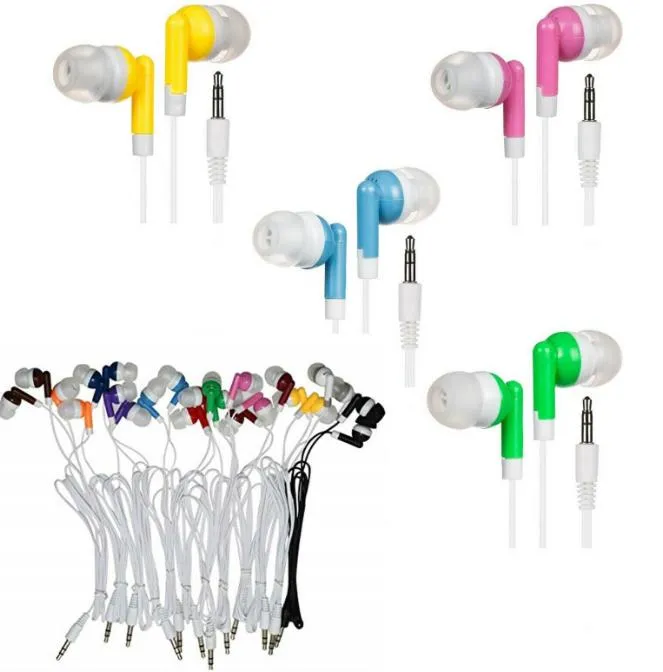 2000pcs 3.5mm In-ear Earphones Low Cost Earbuds Colorful One time use Headphones Disposable Headsets for Mp3 MP4 MP5 PSP Mobilephone Factory Prices E06