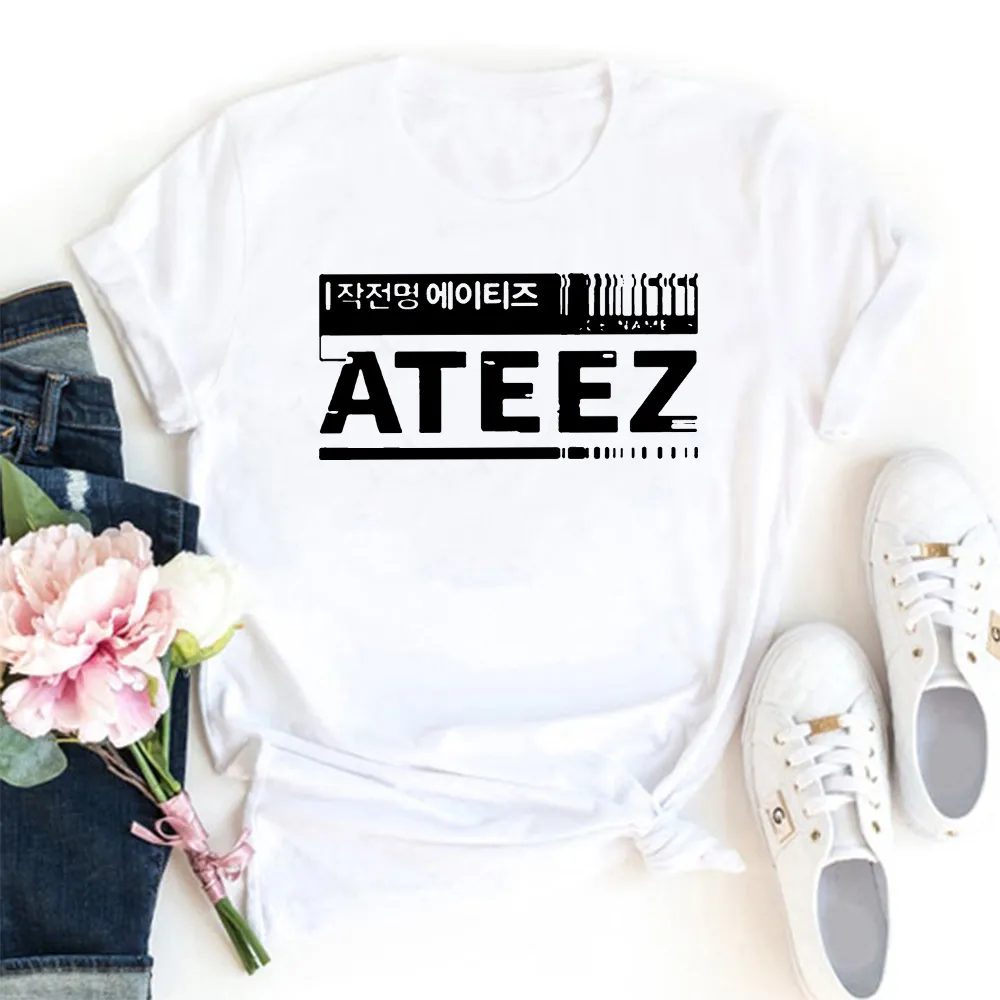 Ateez coreano alfabeto donne t-shirt divertente grafica tshirt donna bianco maglietta allentata tee femme cotone girocollo girocollo donne t shirt 210522