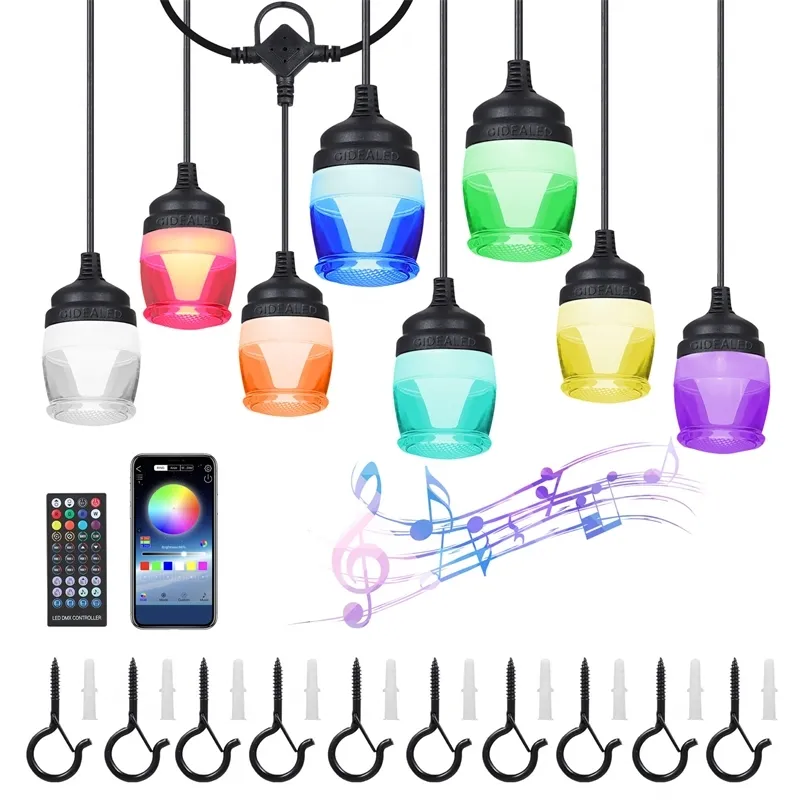 Ao ar livre RGB LED String Light 12 Bulbos Bluetooth App Controle Remoto Atmosfera Noite Lâmpada IP65 11.6m para festa de casamento de jardim 211104