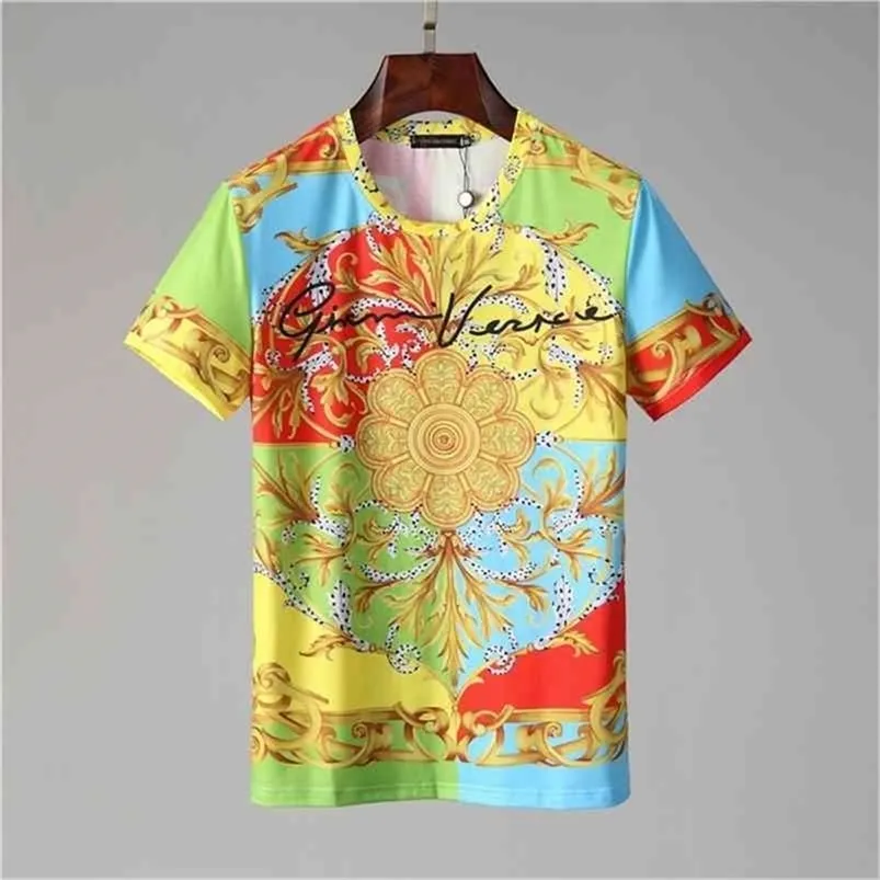 S / s camiseta masculino manga curta juventude rodada coleira planta flores gancho cana impressão estilo de comércio exterior pullover 210706