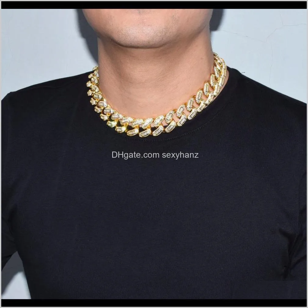 23mm men zircon  cuban link chain cz clasp iced out gold silver hip hop chain necklace