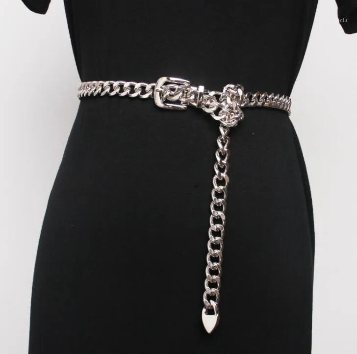 Belts Women's Runway Fashion Metal Chain Punk Cummerbunds Female Dress Corsets Waistband Decoration Narrow Belt R3169