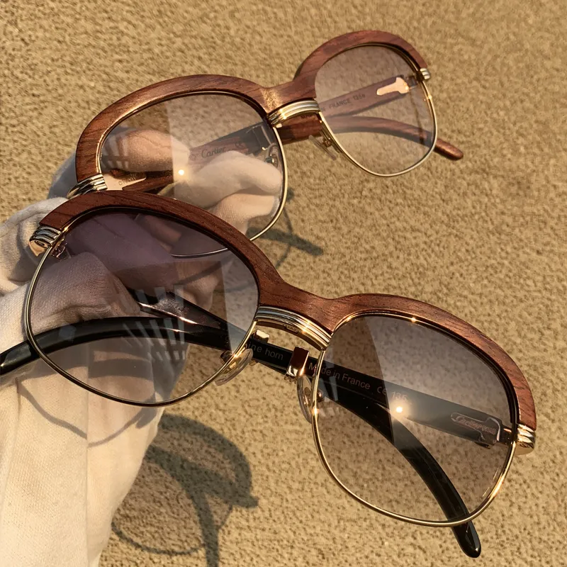 Ahşap Güneş Gözlüğü Erkek Şık Doğal Manda Boynuzu Güneş Gözlükleri Vintage Carter Lüks Tasarımcı Shades Trend Ürün Gözlük
