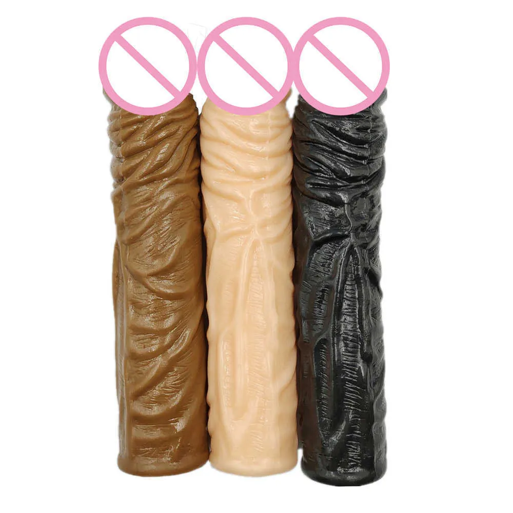 19CM Silicone Penis Sleeve Extender Realistic Penis Reusable toy Extension Sexy Toy for Men Cock Enlarger toys Sheath Delay