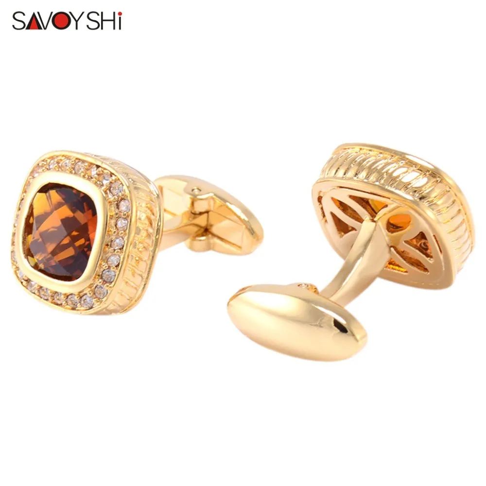 SAVOYSHI Luxury Mens Shirt Cufflinks Crystal High quality Champagne Zircon Cuff links Brand Male Cuffs Accessories DIY Name