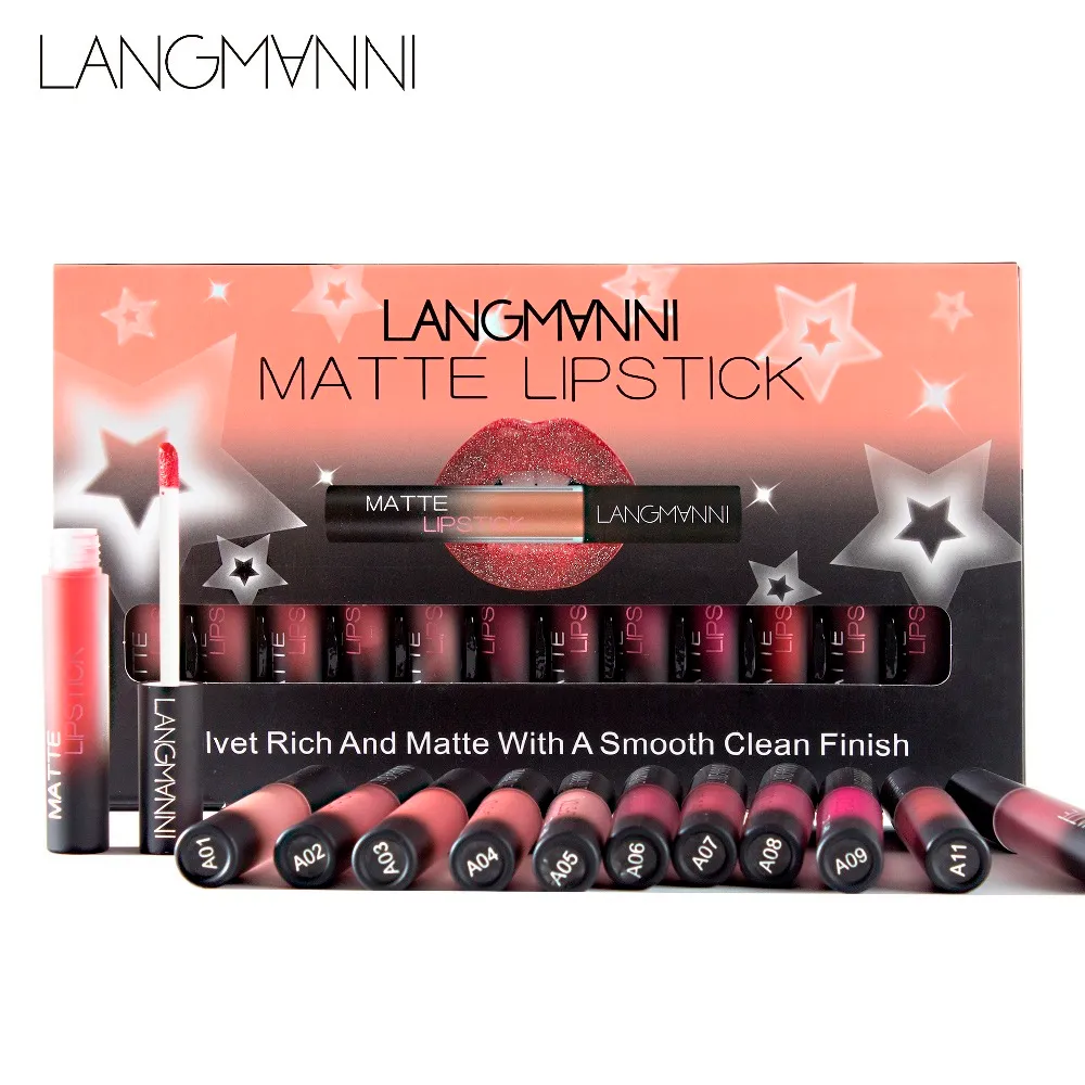 marca 12 pz/set opaco liqiud Rossetto Kit labbra impermeabile Velluto gloss Nutriente batom trucco sexy Tinta rossa