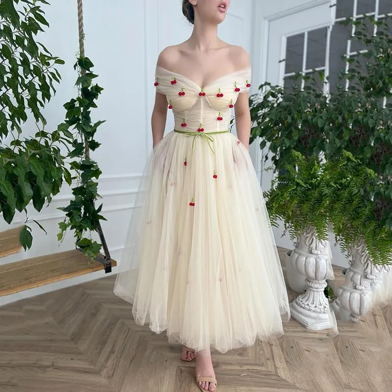 Party Dresses Beige Short Prom 2022 Cherry Robe De Soriee Off