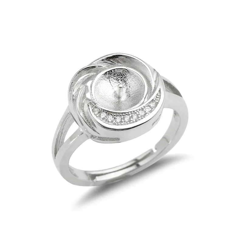 Solid 925 Sterling Silver Ring Settings Pearl Jewelry Mounting Base Designs for Women 5 Pieces