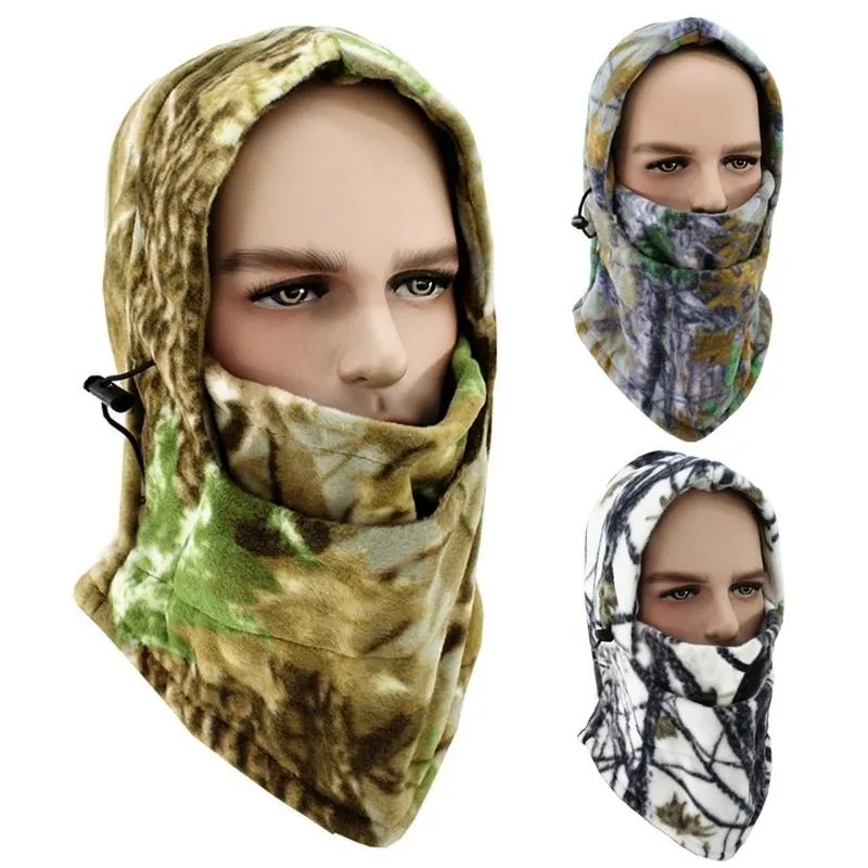 Berets Men's Camouflage Fleece Balaclava Winter Hats Face Mask Scarf Beanie Hiking Army Military Hood Head Cover Tactical Cap