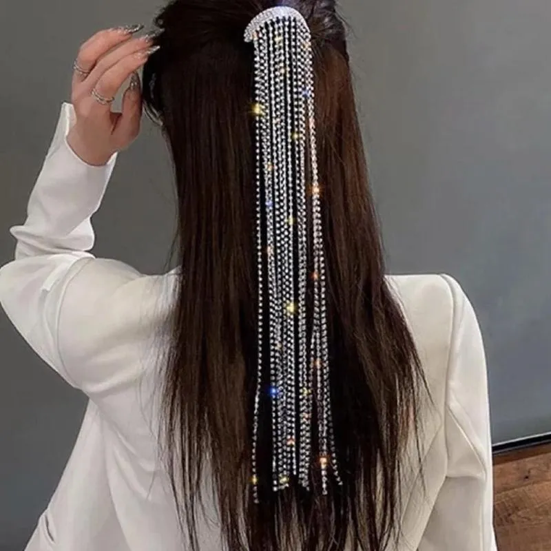 Hårklipp Barrettes 1st 40 cm Fashion Rhinestones Zircon Long Tassel Hairpins Ladies Accessories Wedding Headwear Jewelry for W316Q