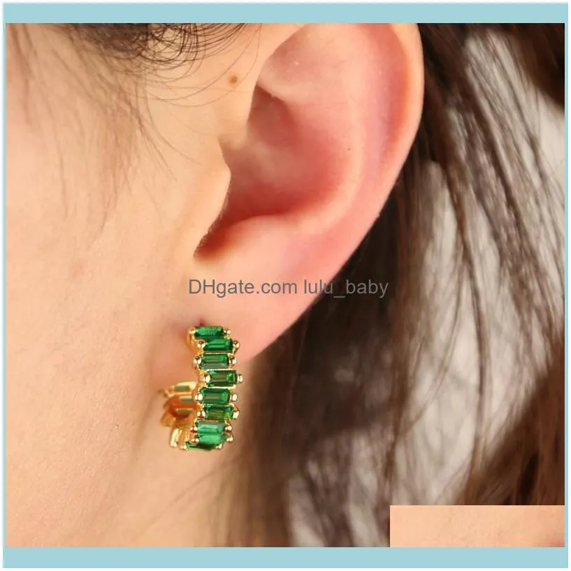 Hoop & Huggie Luxury Gold Earring Fashion Round Shining Green Crystal CZ Zircon Earrings For Women Jewelry Wedding Accessories