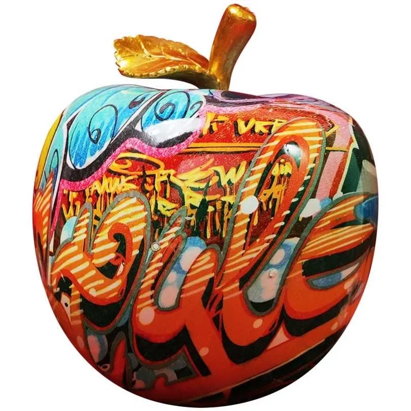 Creativo dipinto Graffiti colorati Apple resina artigianato ornamenti ingresso casa vino TV mobile ufficio decorazioni 211101