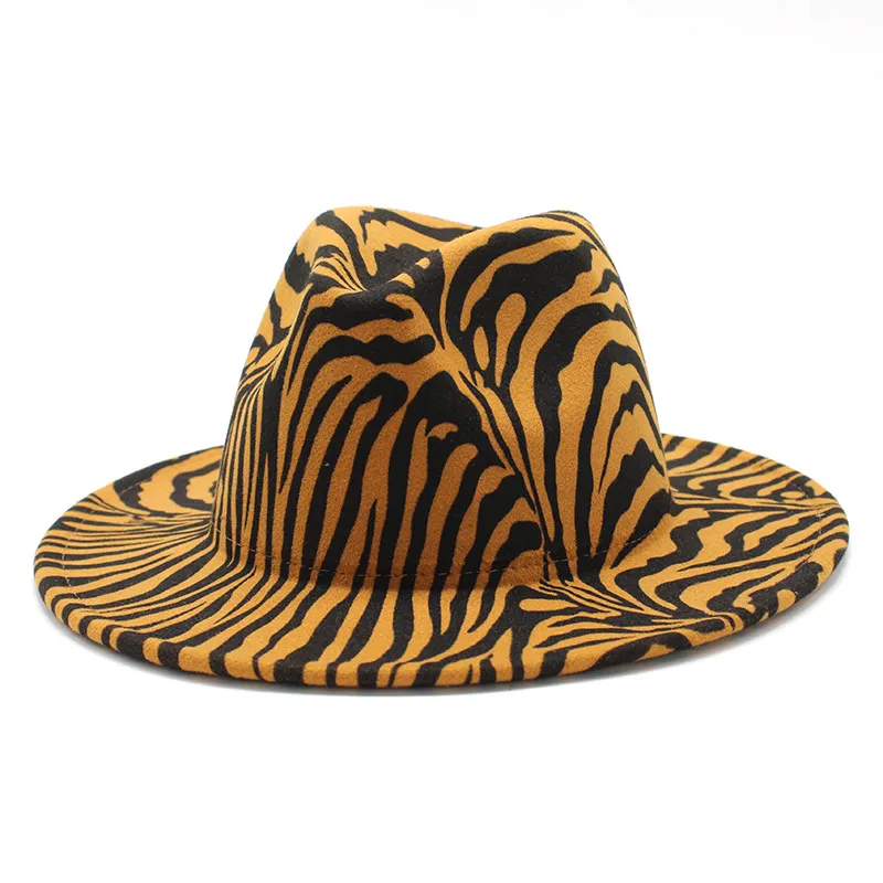 winter fedora hats for women fashion Flat wide Brim Wool Felt Jazz caps men Leopard goth top wedding Hat