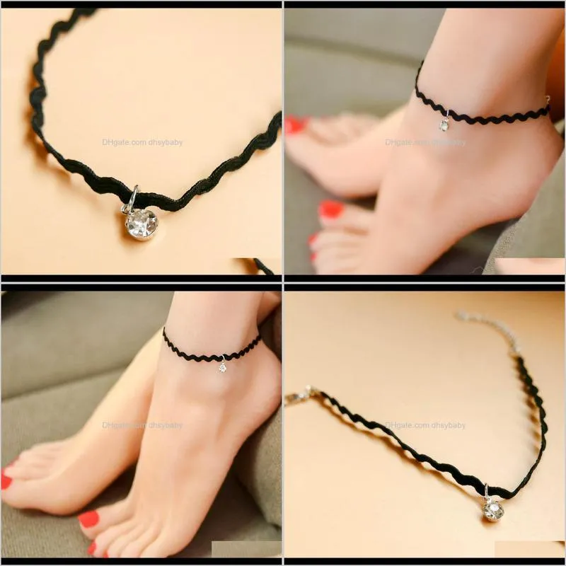 24 pieces lot fashion simple black crystal lace anklet gothic lace sexy body jewelry charm pendant anklet ankle bracelet for women