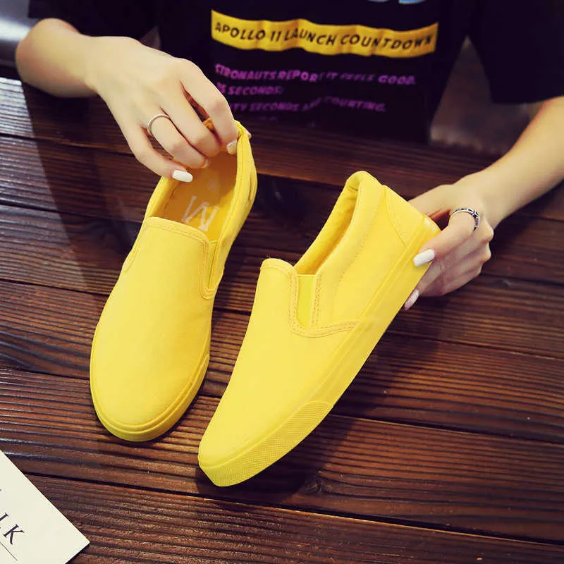 Lente vrouwen sneakers geel canvas schoenen dames slip op flats casual vulcaniseer schoenen wandelen skateboard witte vrouwelijke schoenen 2021 y0907