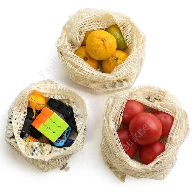 Dozzesy Reusable Mesh producerar påsar Ekologisk bomullsmarknad Vegetabilisk Frukt Shopping Bag Hem Kök Livsmedelsbutik Bag Drawstring Bag Daf283