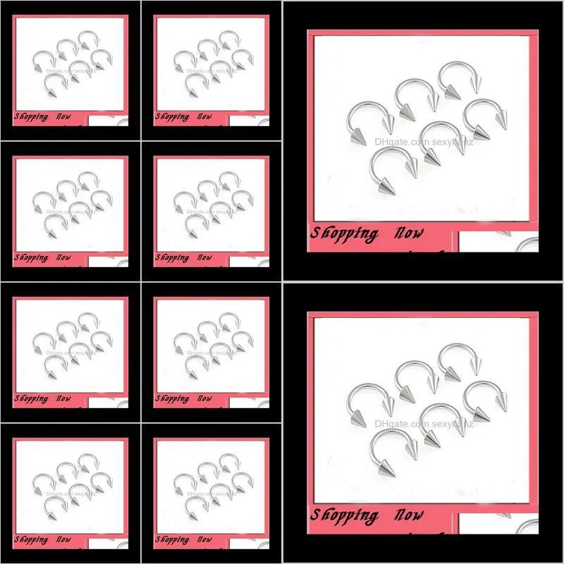 nose ring 100pcs/lot mix 6/8./10/12/14mm stainless steel body jewelry cone horseshoe ring