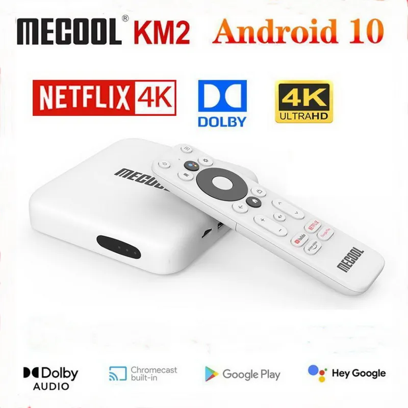Mecool KM2 Google 인증 4K TV 박스 Android 10.0 미디어 플레이어 Android10 ATV BT 2T2R 듀얼 WiFi Dolby 오디오 프라임 비디오