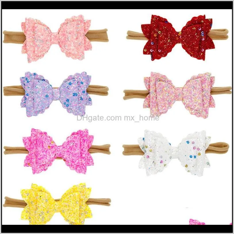 new infant baby girls glitter shiny sequin bowknots headbands toddler stretchy hairwrap children`s princess hairbands hair accessories