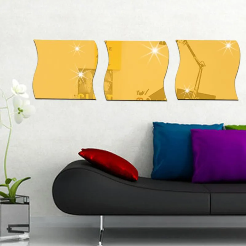 Adesivos de parede 3 pcs DIY DIY 3D Etiqueta de espelho para sala de estar Arte decoração de casa decalque wallpaper acrílico