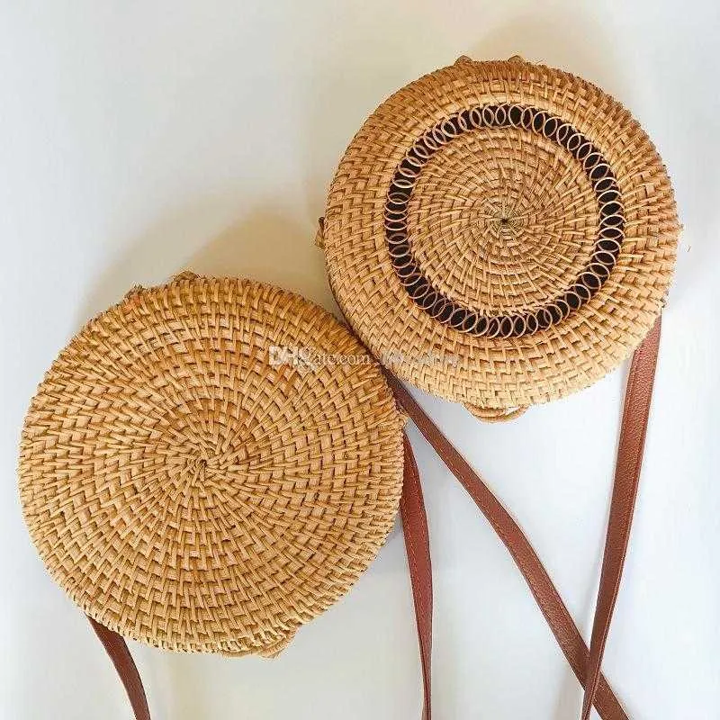 Lady Handbags Circle Handwoven Bali Round Retro Rattan Straw Beach Bag Cross Body Barrel-shaped Fashion Design Girls One-shoulder Bags M1233