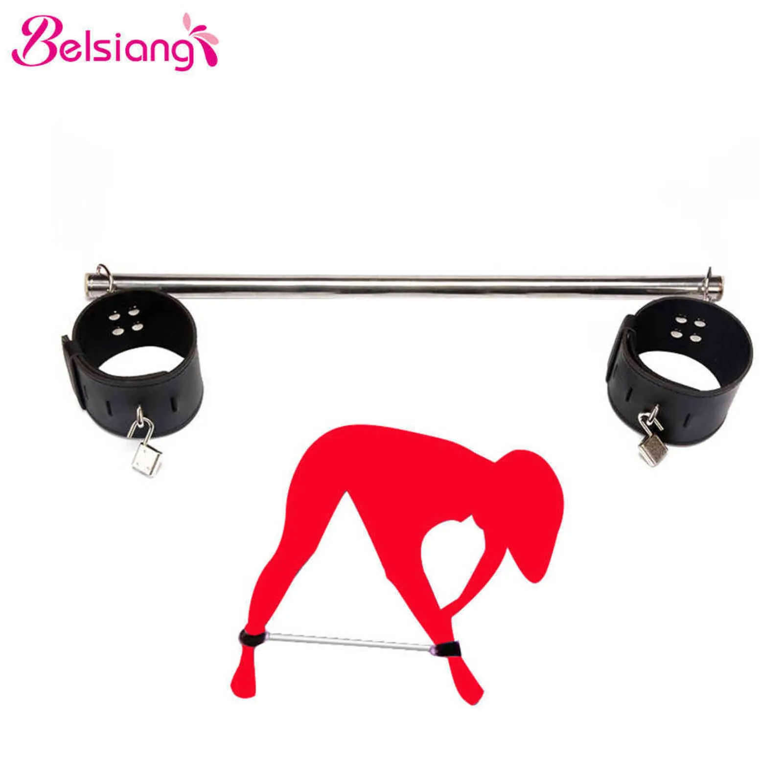 Nxy Adulto Brinquedos De Couro Aço Aço Inoxidável Espalhador Bar BDSM Mulheres Fetiche Fetiche Bondage Restrainto Sexo Brinquedos Para Couples Pontos de Pulso Jogo 1201