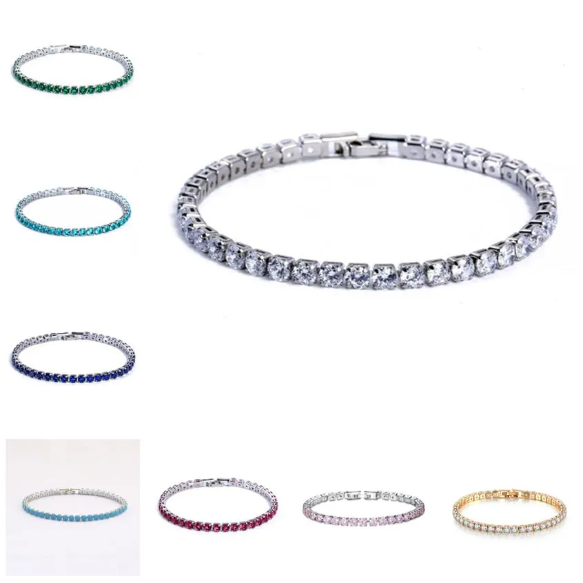 Pulseiras de tênis joias de luxo 4 mm zircônia cúbica gelada corrente de casamento de cristal para mulheres e homens pulseira de ouro prata