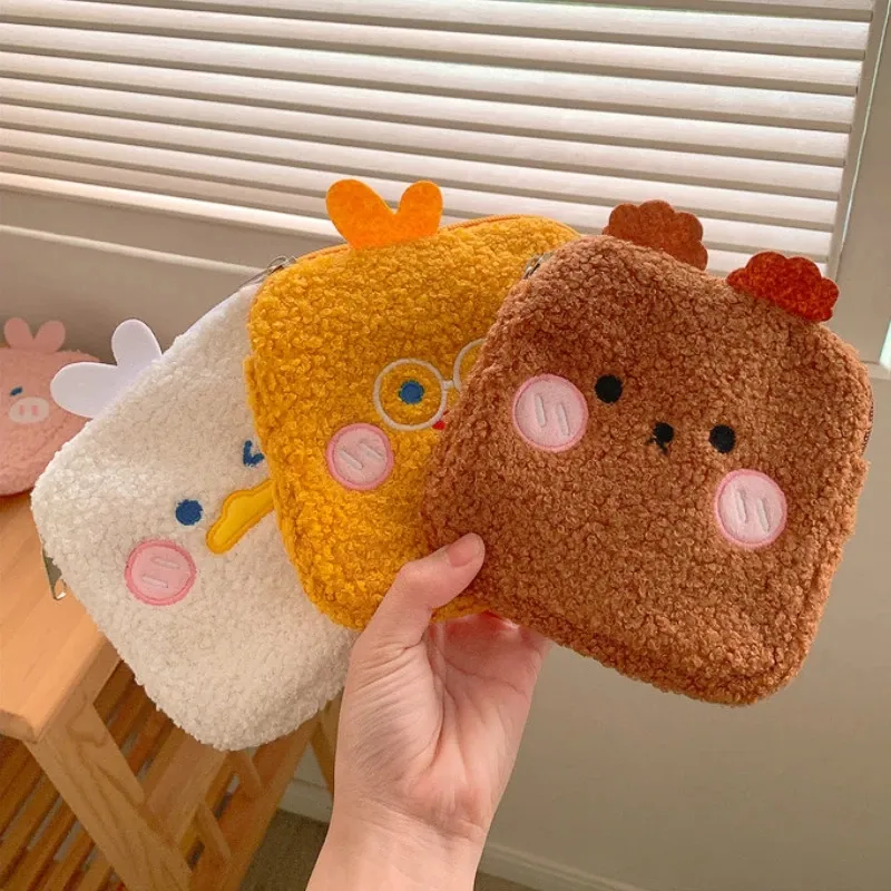 Creative Toiletry Bag Women Cute Portable Sanitary Napkin Bags Teen Girl Tampon Pads Organizer Cartoon Plush Storage Pouch Purse