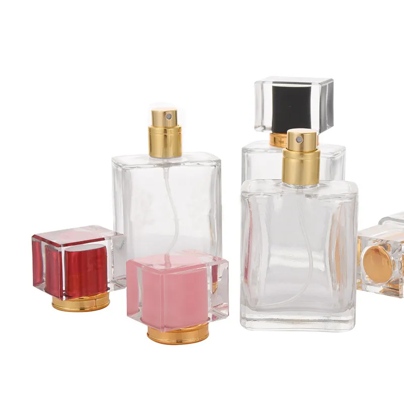 High-Grade 50ml Square Glass Refillable Perfume Bottle Empty Colorful Makeup Atomizer Pump Spray Bottles 