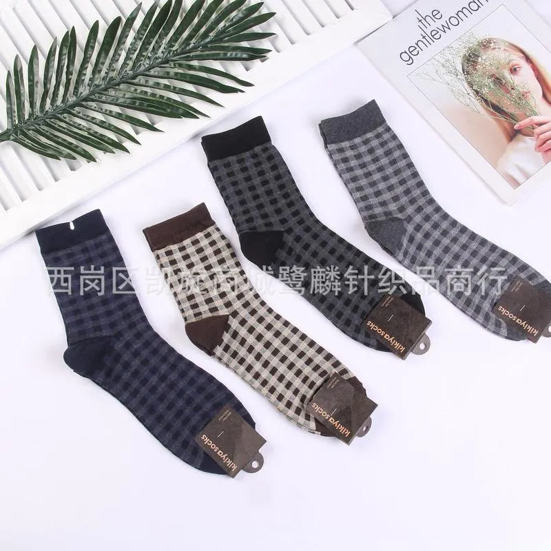 Calcetines para hombres algodón enrejado hombres calcetines cálidos coreano negocio moda estilo británico hogar cómodo casual deportes moda calcetines