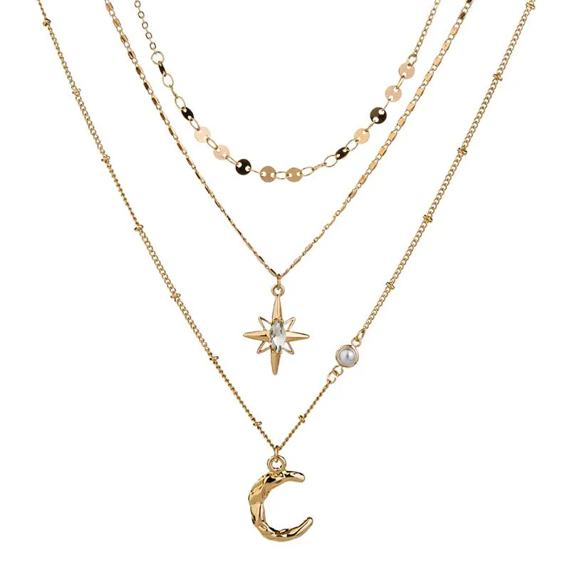 Anhänger Halsketten Weihnachtsschmuck Ins Vielseitige Tianmang Stern Mond Halskette Trendige mehrschichtige gestapelte Halskette weiblich