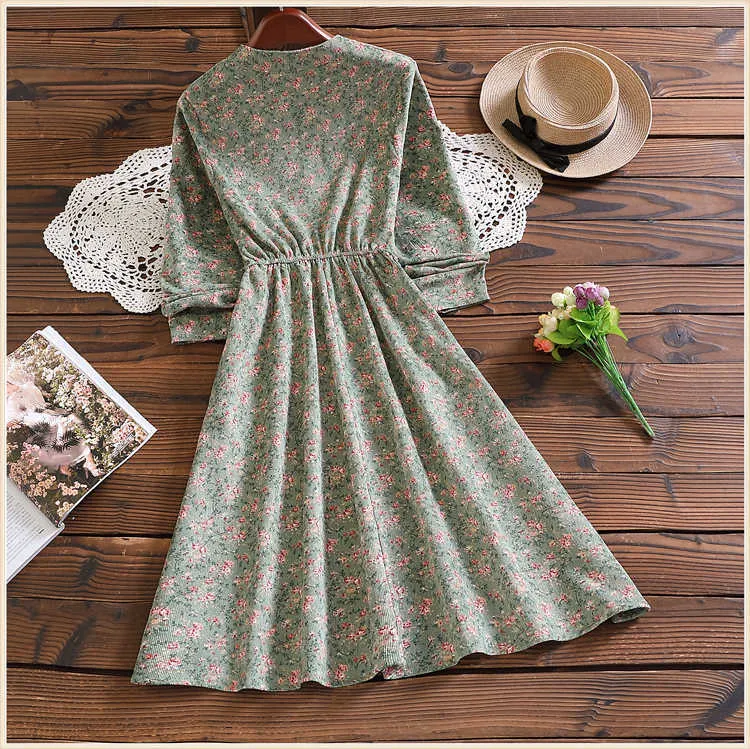 Mori Girl Spring Autumn Women Corduroy Dress 29 Patterns Casual