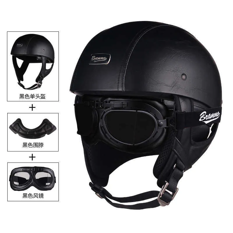 Casco Moto Vintage PU，Universali Mezzo Casco e Occhiali Protettivi in Pelle per  Moto, Occhiali da Moto Stile Harley, Prezzi e Offerte