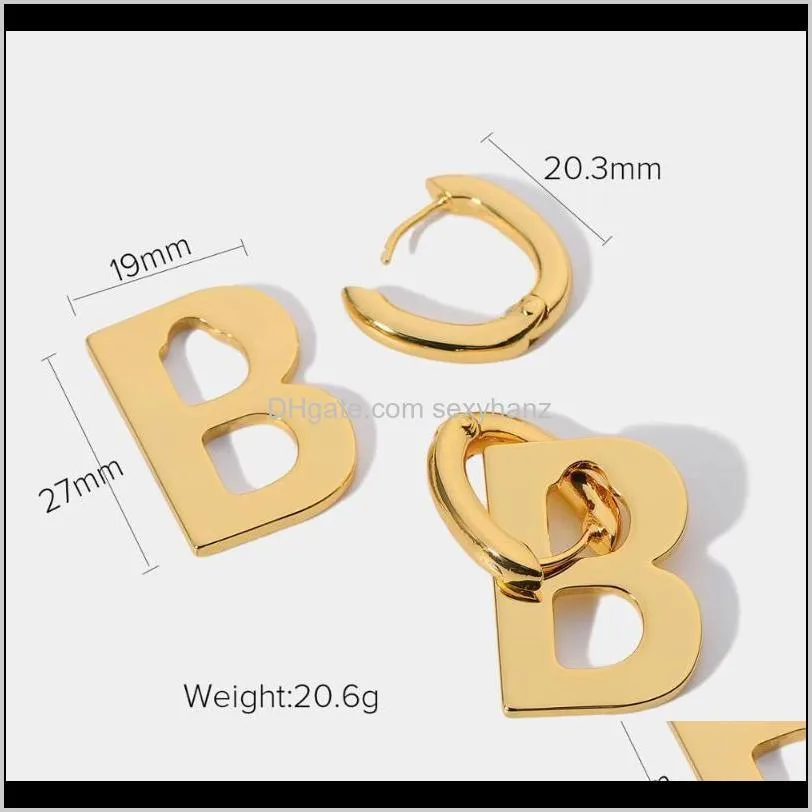 fashion real gold plated brass letter b pendant earrings for women charm metal statement jewelry punk accessories stud