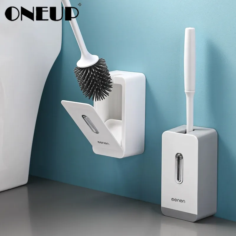 ONEUP TPR Silikon Toilettenbürste Langgriff Toilettenreinigungsbürste mit Halter für Badezimmerutensilien Haushaltswaschreinigungsbürsten 210329