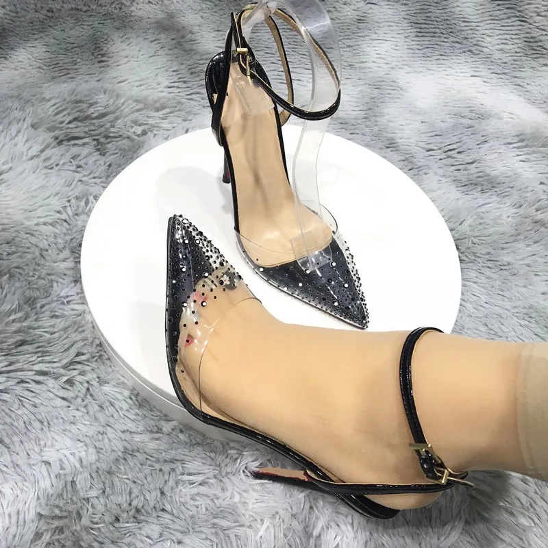 Clear heels black bottom sale