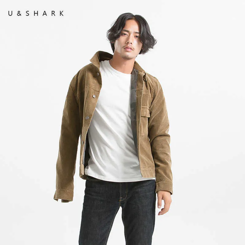 Ushark outono retro estilo corduroy jaquetas homens roupas de algodão de alta qualidade casual casaco casaco moda cáqui o sobretudo masculino 210603